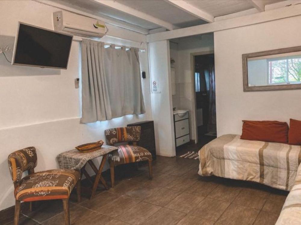 Una habitación matrimonial y dos camas singles en el living ( máximo 4 personas ), cocina, comedor, ante baño y baño completo
